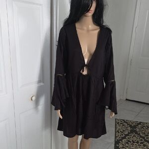 Black Flowy Dress with Bell Sleeves